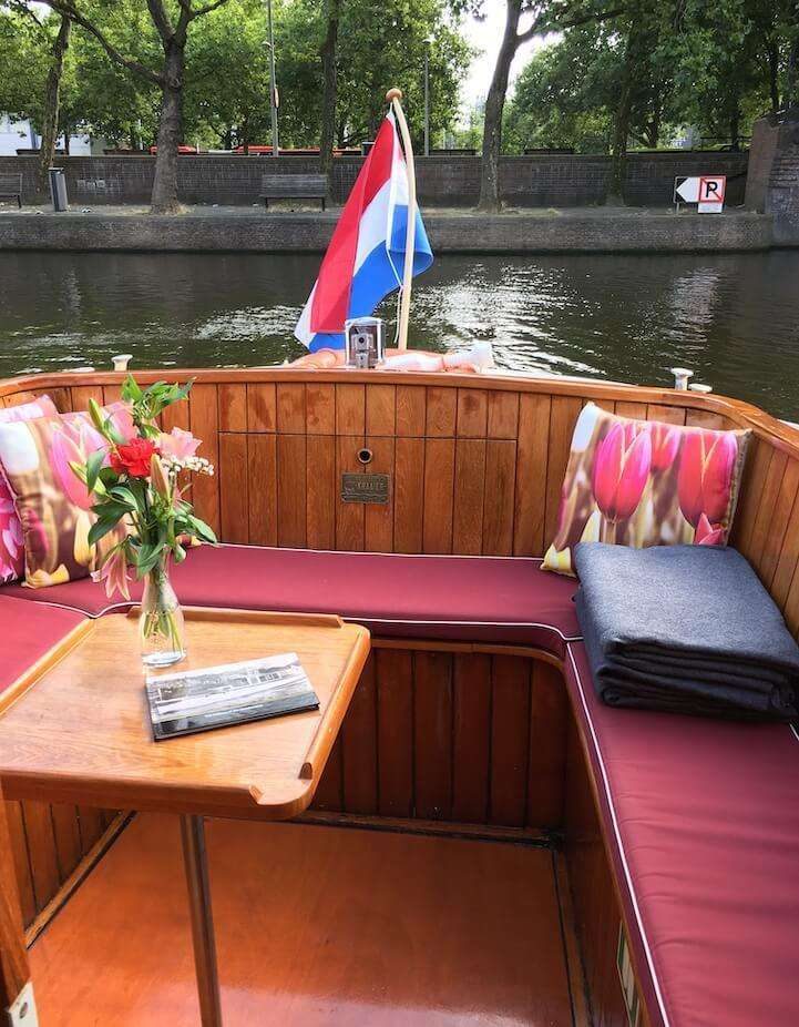 Aft deck canal boat Amsterdam